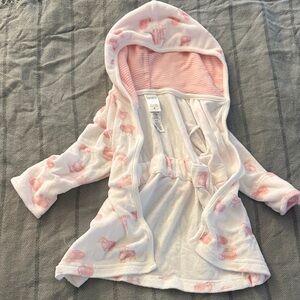 Carter's White and Pink Hooded Terry Robe with Bunny Motif